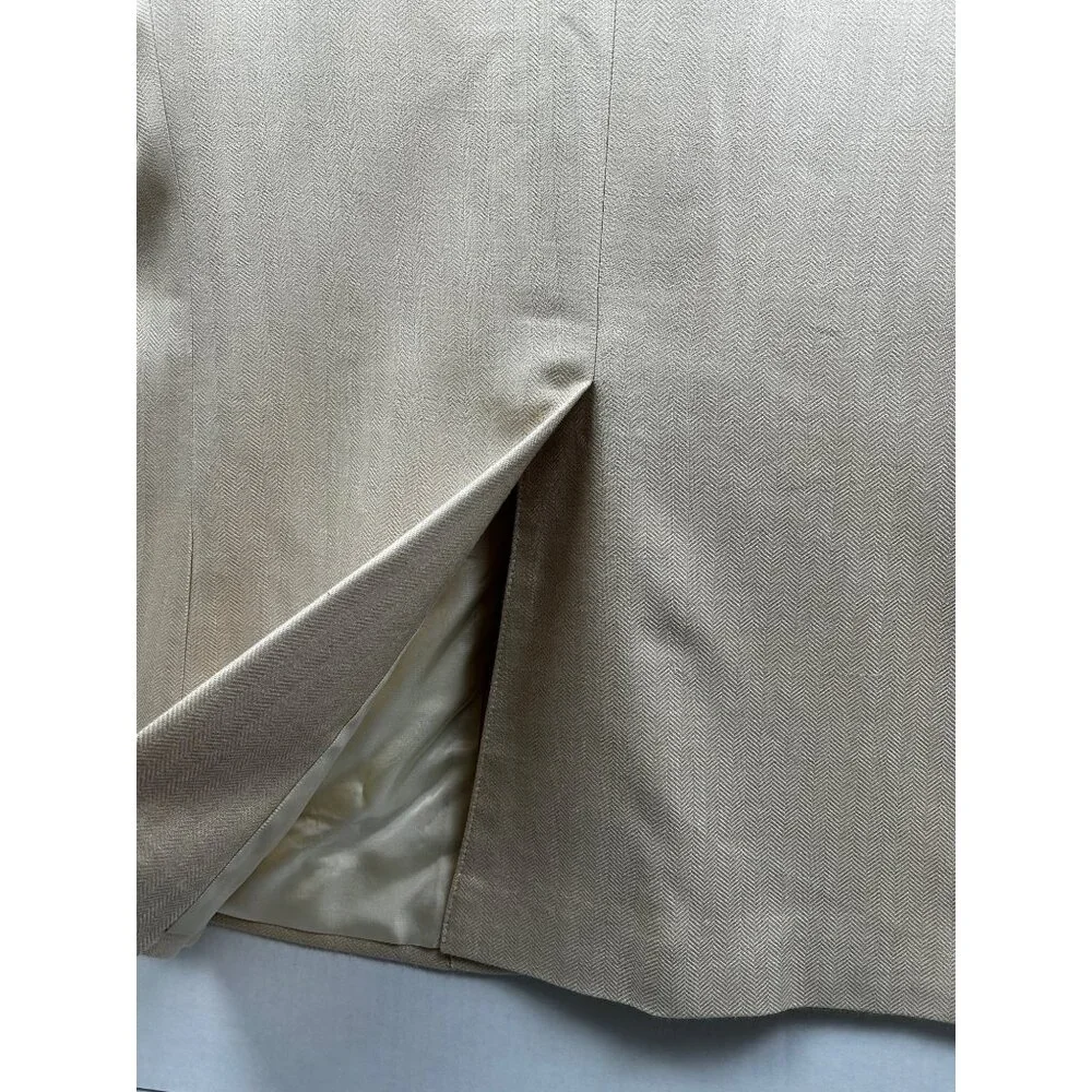 Haggar Black Label Blazer Mens 44L Beige 100% Silk Herringbone Sport Coat Luxury